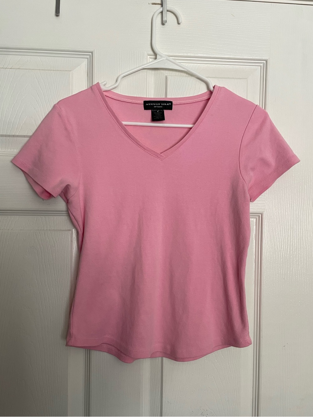 August Silk 100% Cotton Women’s size Small Pink V-Neck Short Sleeve Crop Top